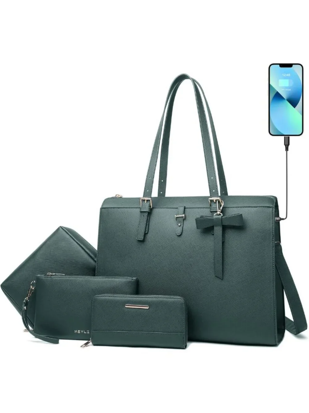 Stylish 4pc Laptop Bag Set for Women - Large Leather Briefcase with USB Charging